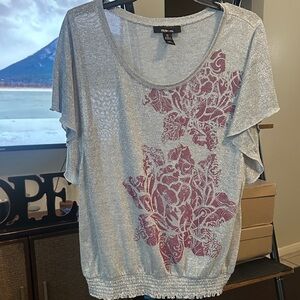Style & Co. Silver Top with Pink Floral Design